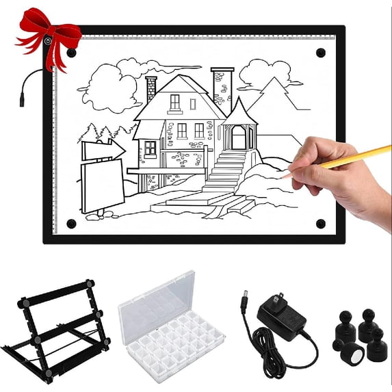 A2 Light Box Ultra-Thin LED Tracing Board Eye-Friendly Light Pad Illumination Light Panel Dimmable Brightness Diamond Painting with Stand and Magnet, for Art Craft Drawing Stencil Sketching