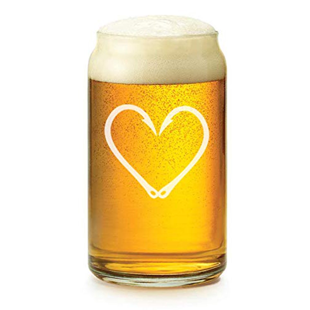 16 oz Beer Can Glass Fishing Hooks Heart Love