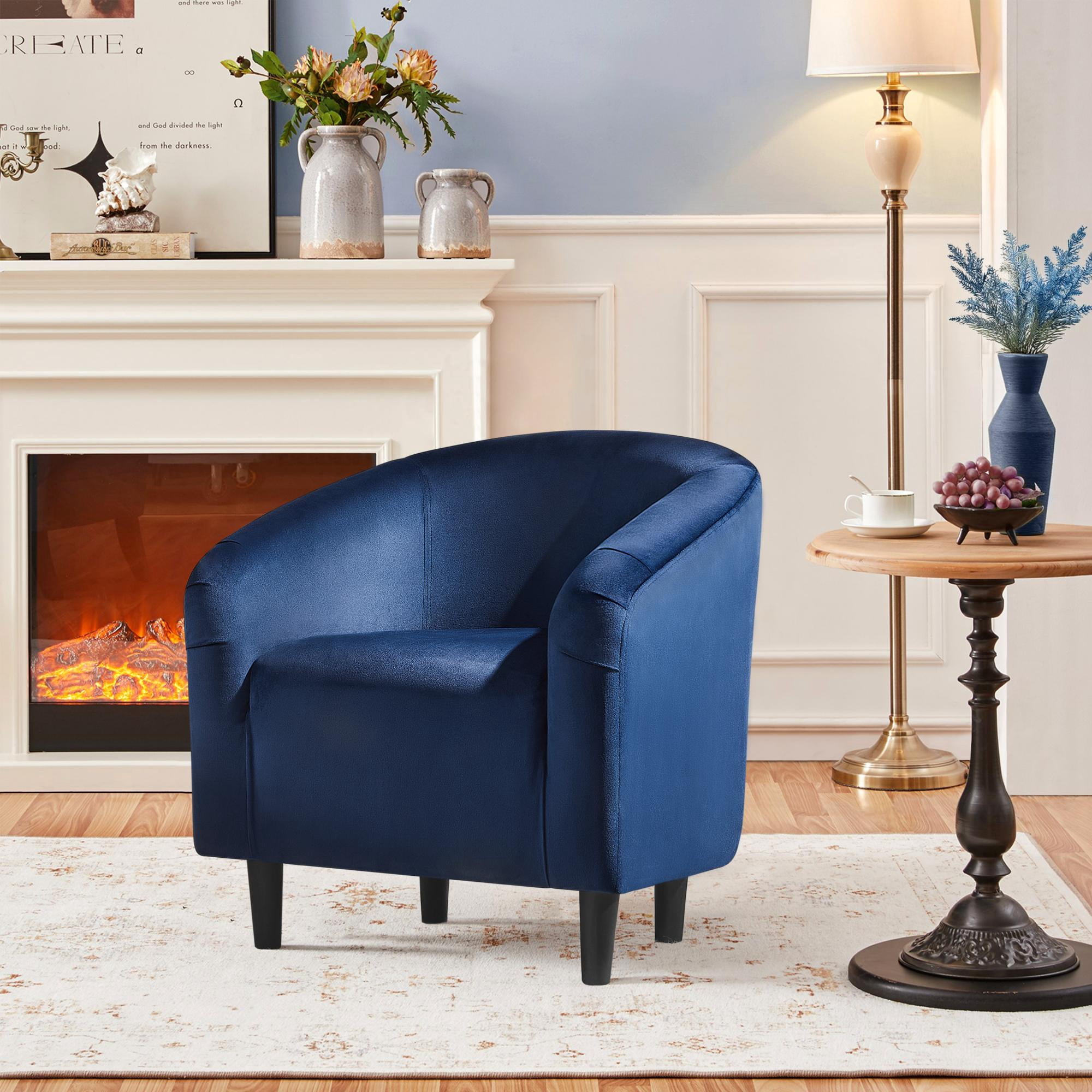 Alden Design Upholstered Barrel Accent Chair for Livingroom, Blue Velvet