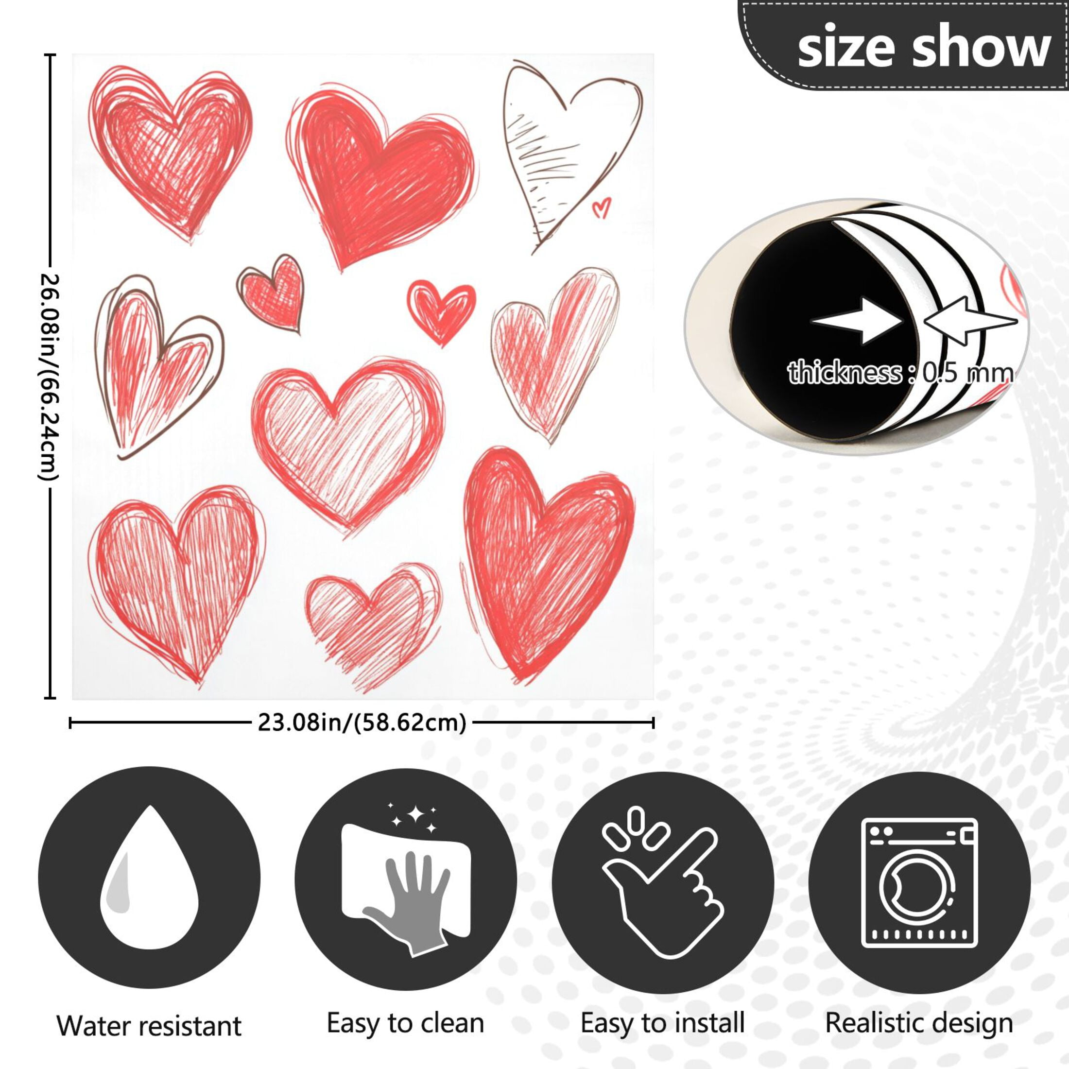 Dishwasher Magnetic Sticker 23x26 Inch Refrigerator Magnetic Sticker Washing Machine Magnetic Sticker Kitchen Panel Magnetic Sticker Home Decor Beautiful Red Love