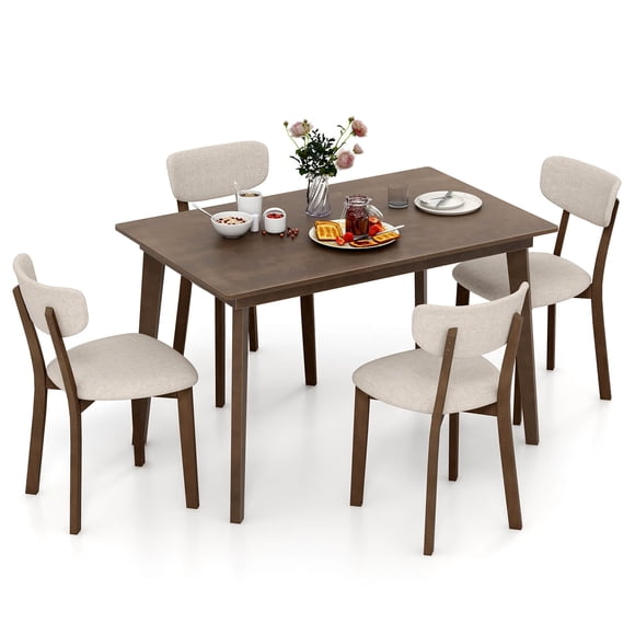 Costway 5-Piece Dining Table Set for 4 Farmhouse Wooden Table & 4 Upholstered Chairs