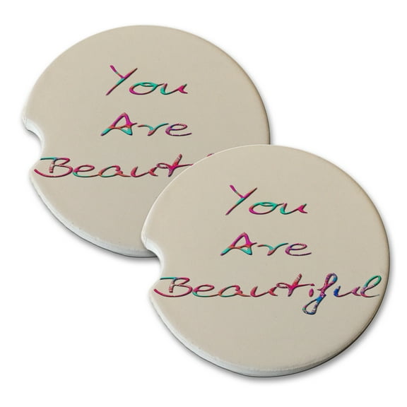 KuzmarK Sandstone Car Drink Coaster (set of 2) - You Are Beautiful