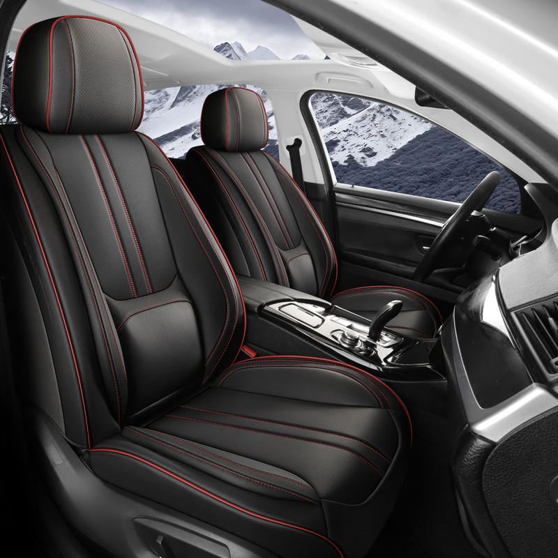 Car Seat Covers Full Set for Toyota Highlander 2007-2019,Breathable Nappa Leather Luxury Automotive Interior Accessories with Lumbar Support BlackRed