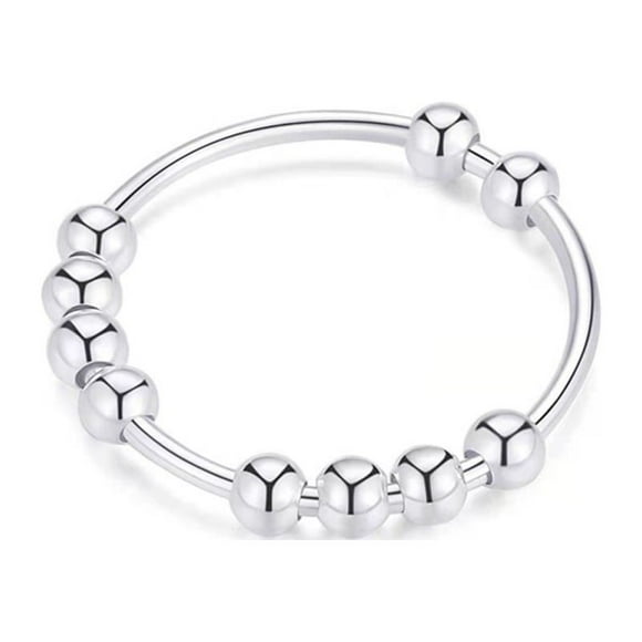 Jinsinto 925 Sterling Silver Anti Anxiety Ring for Women Men Fidget Rings for Anxiety Anxiety Ring with Beads Spinner Ring for Anxiety Spinning Ring