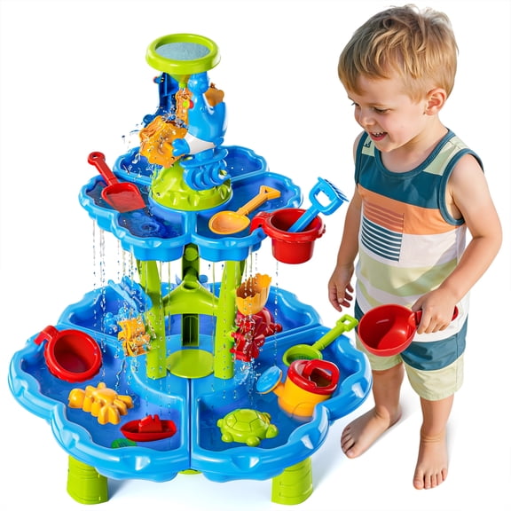 Lucky Doug Water Table for Toddlers 2 3 4 5, 2-Tier Sand Beach Water Play Toys Kids Outdoor Toys for Boys and Girls