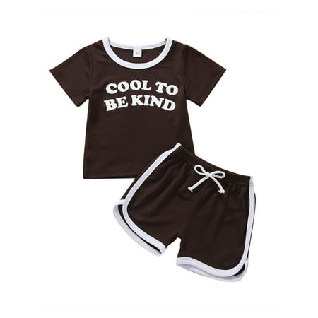 

TheFound Summer Casual Kids Girls Boys 2pcs Clothes Letter Printed Short Sleeve T Shirts+Shorts Sets 4 Colors