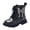 Black, variant on IUJSOY Girls Glittery Ankle Boots Kids Lace up Combat Boots with Side Zipper and Cute Bowknot