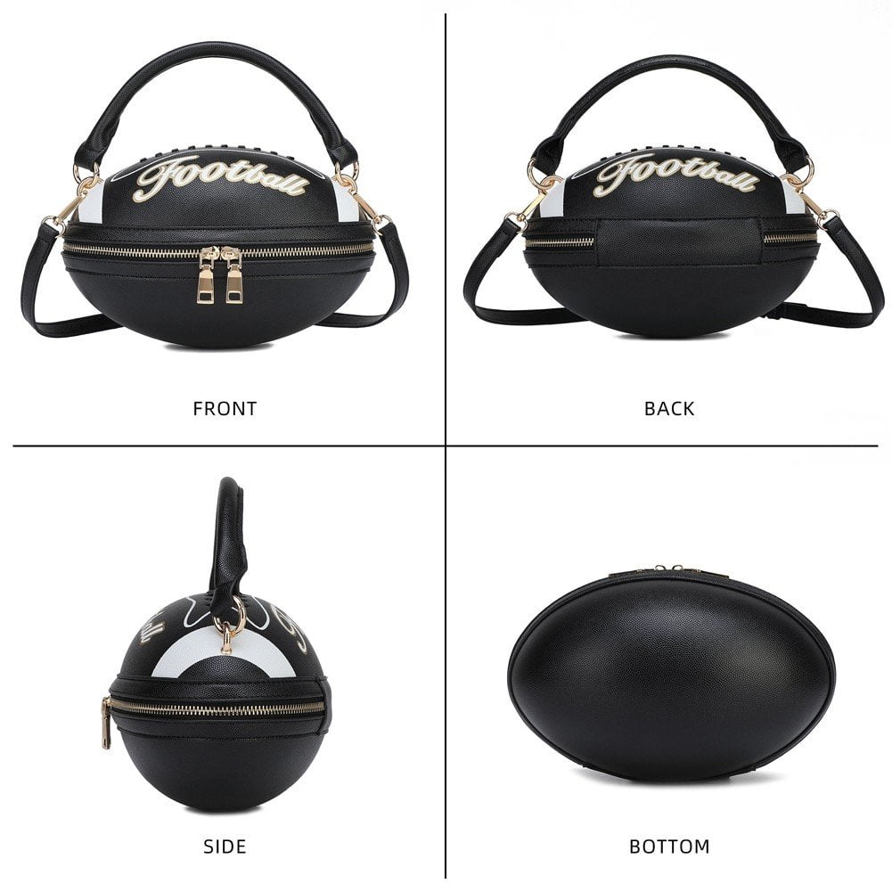 Jiibva Football Shaped Tote Bag Fun Shape Purse for Women Novelty Handbags Chain Crossbody Bag for Teens with Adjustable Shoulder Strap
