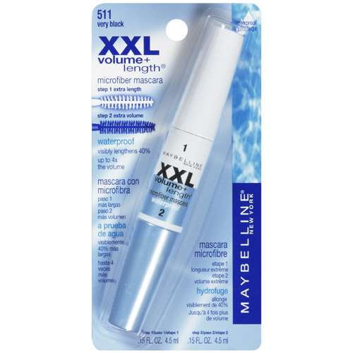 Maybelline XXL Volume   Length Microfiber Mascara, 511 Very Black,  .3 fl oz