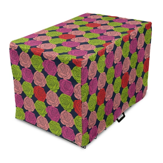 Rose Dog Crate Cover, Romantic Theme Flower Petals Bouquets Lovers Valentine's Days Blossoms, Easy to Use Pet Kennel Cover Small Dogs Puppies Kittens, 7 Sizes, Lime Green and Multicolor, by Ambesonne