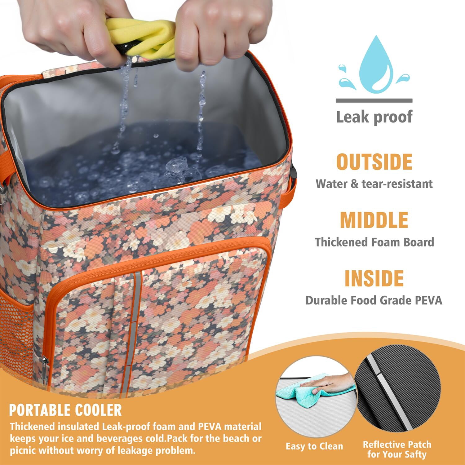 Travel Cooler Bag - Pioneer Flower Camping Beer Cooler Backpack with Bottle Opener- Waterproof Insulated Picnic Backpacks - Cooler Bag for Beach