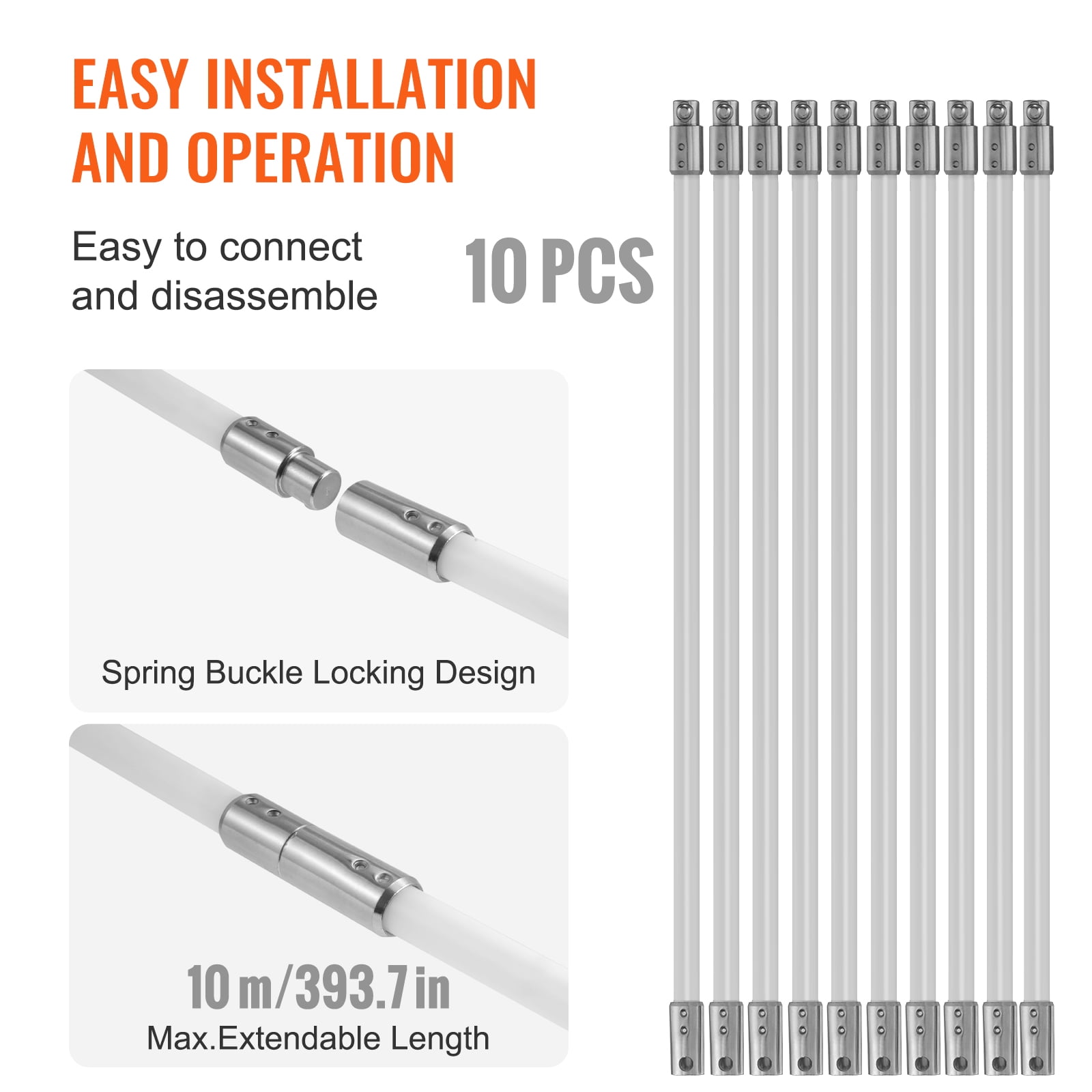 VEVOR 33 FT Chimney Sweep Kit Rotary Brush 10 Nylon Flexible Rods Fit most Pipes