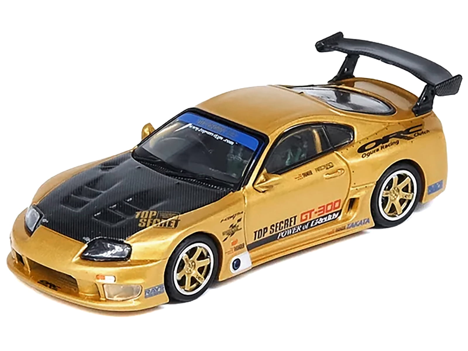 Toyota Supra (A80) "Top Secret" GT300 RHD Gold Metallic with Carbon Hood 1/64 Diecast Model Car by Inno Models