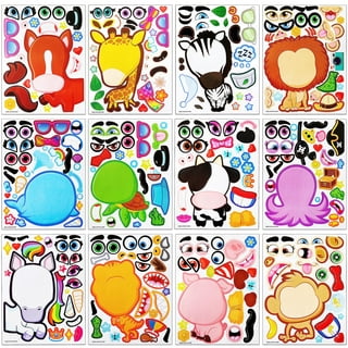 Wrapables Make Your Own Sticker Sheets, DIY Make A Face Animal, Food, Party Favor Stickers (24 Sheets) Dinosaurs