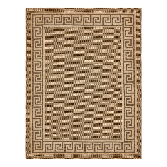 Unique Loom Outdoor Border Collection Area Rug - Greek Key (9' x 12' 2" Rectangle Brown/Light Brown)
