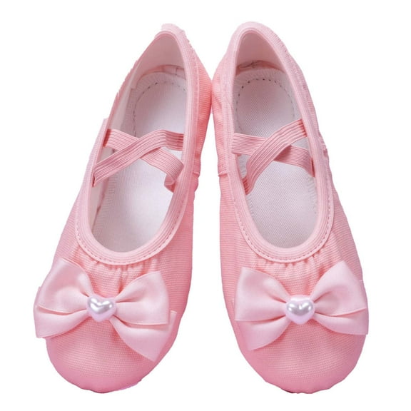Xfvqtps Ballet Shoes for Girls Soft Sole Non Slip Cross Elastic Straps Bow Heart Shaped Decor Elegant Dance Shoes for Performance Pink
