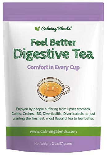 Calming Blends Feel Better Tea for Upset Stomach | Certified Organic, Caffeine Free | Crohns, IBS, Colitis, Stress | 36 Cups