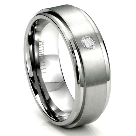 Titanium Kay Titanium 8mm Solitaire Diamond Comfort Fit Mens Wedding Band Ring with Brush Center Sz 10.0