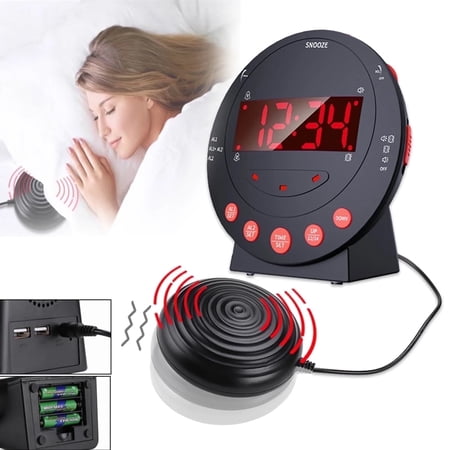 Vibrating Alarm Clock with Bed Shaker,(Without battery)Snooze Dual Alarm Clock,Digital Alarm Clock Junior Alarm Clock-Elderly Alarm Clock,Super Loud Alarm Clock for Heavy Sleepers
