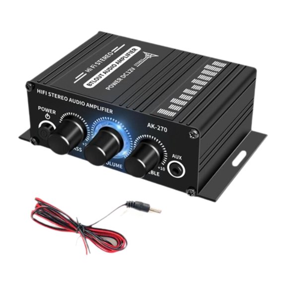 Amplificador de audio estéreo con entrada auxiliar de 3,5 mm para coche, receptor y amplificador de potencia para viajes, teléfono, casa,