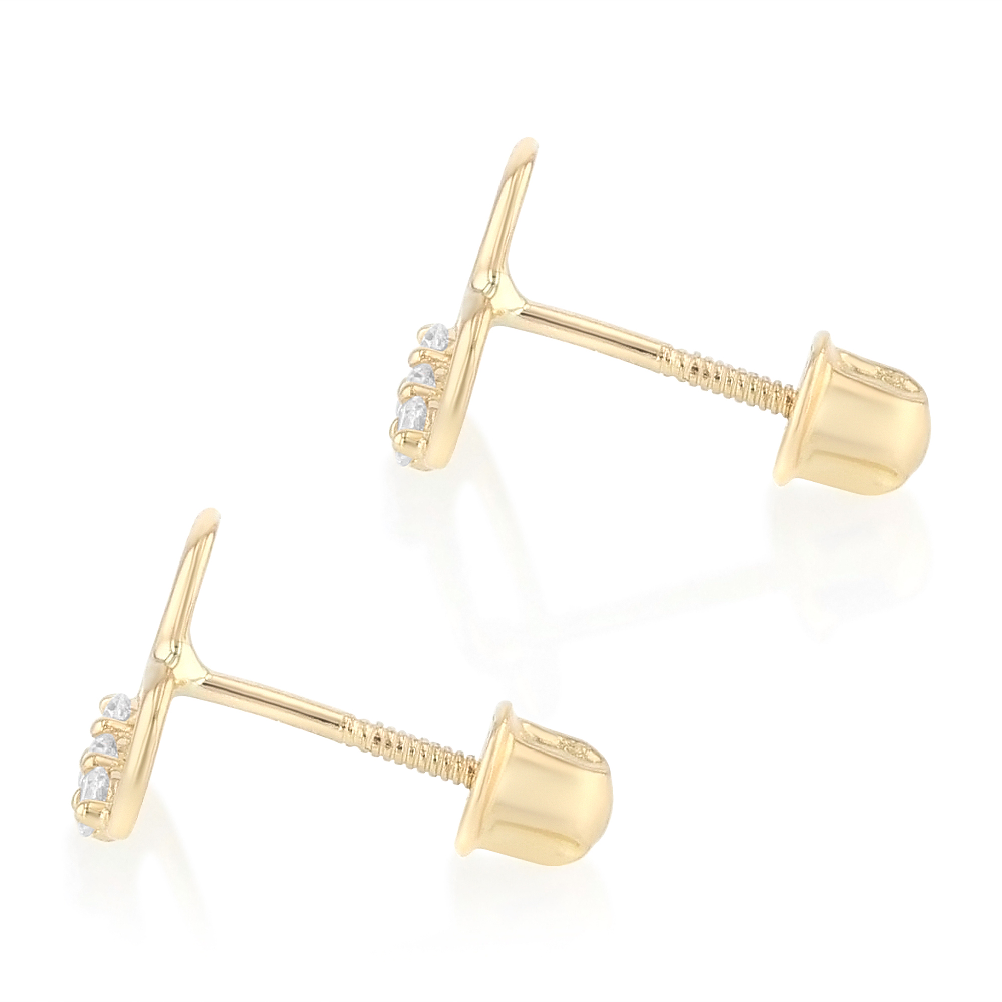 14K Yellow Gold CZ Heart Screw Back Stud Earrings