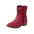 thumbnail image 2 of Viluyesy Womens Mid Calf Boots, Trendy Tassel Round Toe Chunky Heels Fall Winter Western Suede Boots Wine, 2 of 8