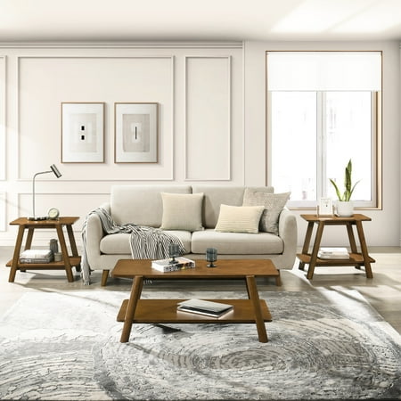 3 Coffee Table With Walnut Finish Mid-century Modern Functional Shelf Walnut Storage