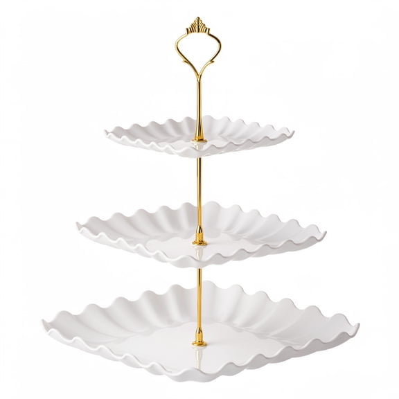 Kalyrart Dessert Cupcake Stand, 3 Tier Cup Cake Holder Tower for Tea Party/Birthday/Wedding, Plastic Tiered Serving Tray with Metal Rod, White