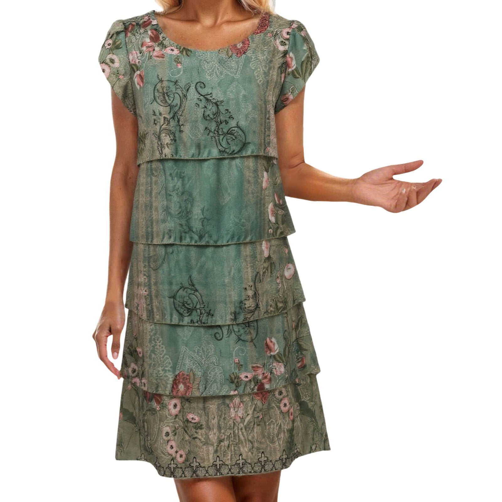 Vestido De Niña Preadolescente Con Estampado Floral Diminuto Y Dobladillo De Dos Capas, Ideal