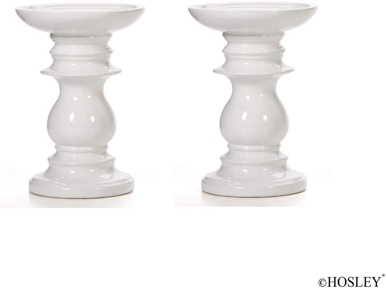 Hosley's Set of 2, 6 inch High, White Ceramic Pillar Candle Holders