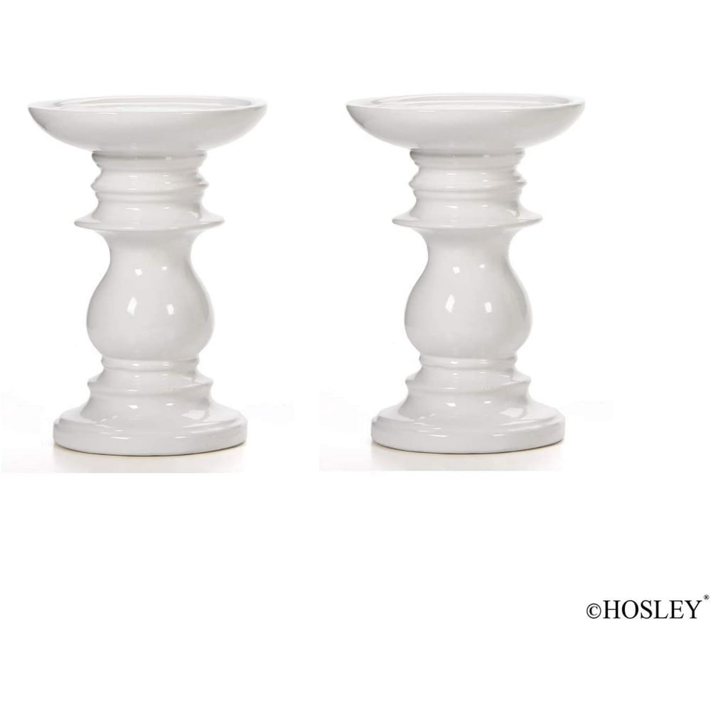 Hosley's Set of 2, 6 inch High, White Ceramic Pillar Candle Holders