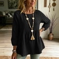 thumbnail image 6 of Setooff Cotton Linen Peplum Long Sleeve Blouses for Women, Round Neck Raglan Shirred Shirts, Solid Loose Plus Size Casual Fall Tops for Women, 6 of 8