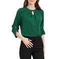 thumbnail image 1 of CURVOSPORT Women's Dressy Shirt Work Office Top Keyhole Pleated Front Ruched 3/4 Sleeve Chiffon Blouse XS Green, 1 of 6