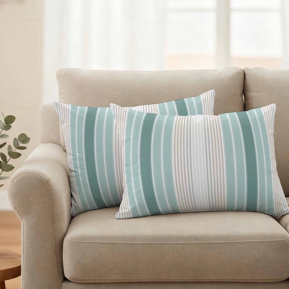 Pack of 2 Outdoor Pillow Covers,Waterproof Teal Aqua Stripes Throw Pillow Covers,Minimalist Abstract Vertical Lines Decorative Pillowcases Cushion Covers for Couch Pillow Sham Protector 20x12 Inch