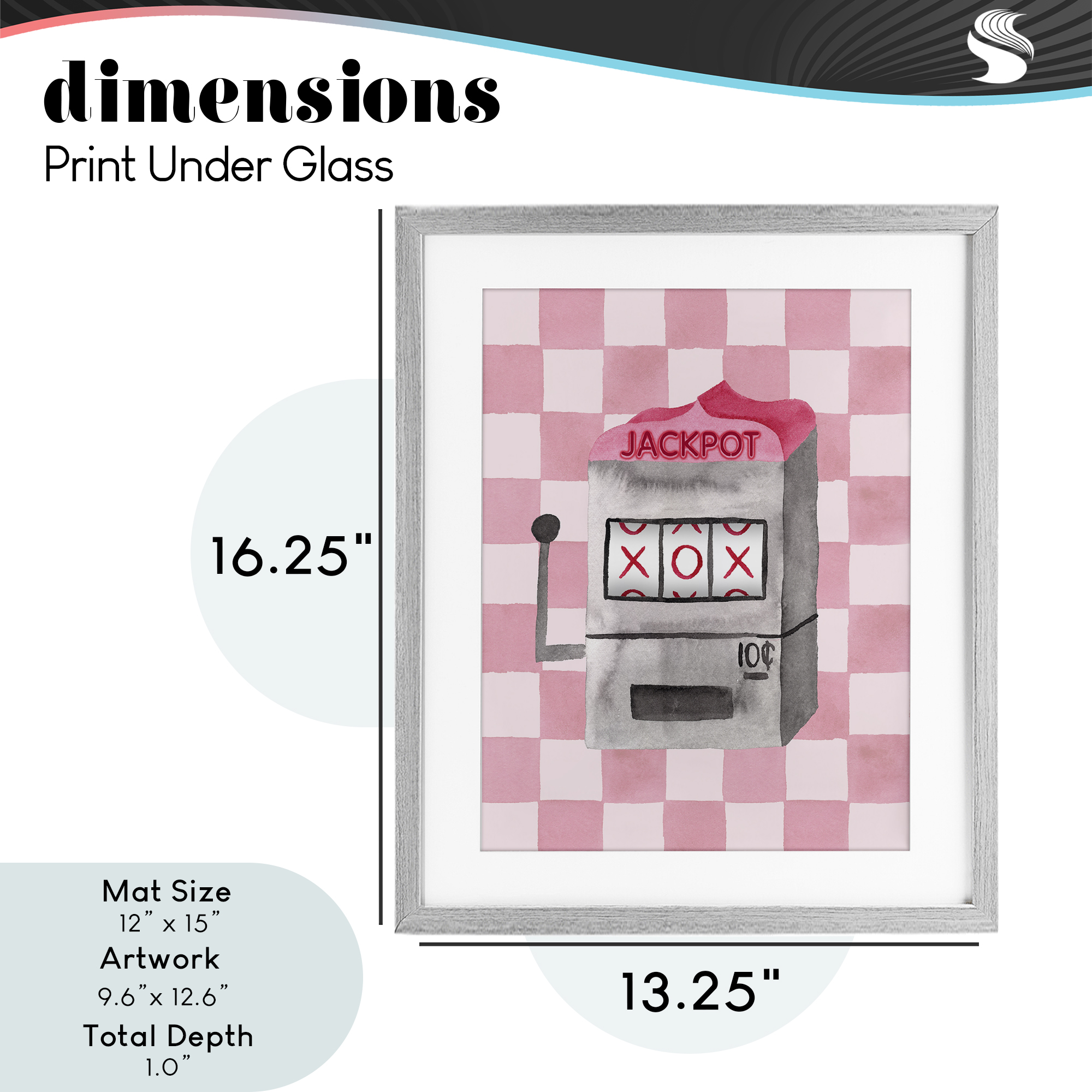 Jackpot Slot Machine Gray Framed Print Under Glass, design by Nina Jacobs