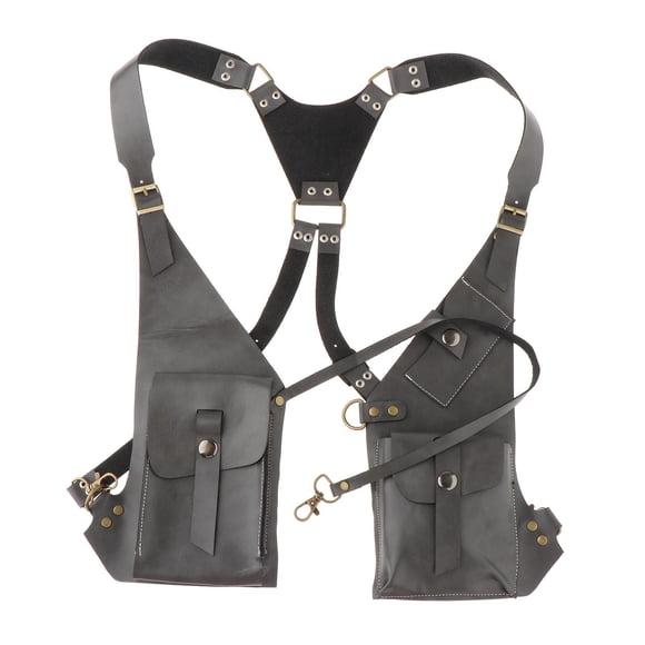 Bolso de hombro con arnés de cuero PU, bolsillo tipo billetera para viajes en la calle, Camping al aire libre , gris