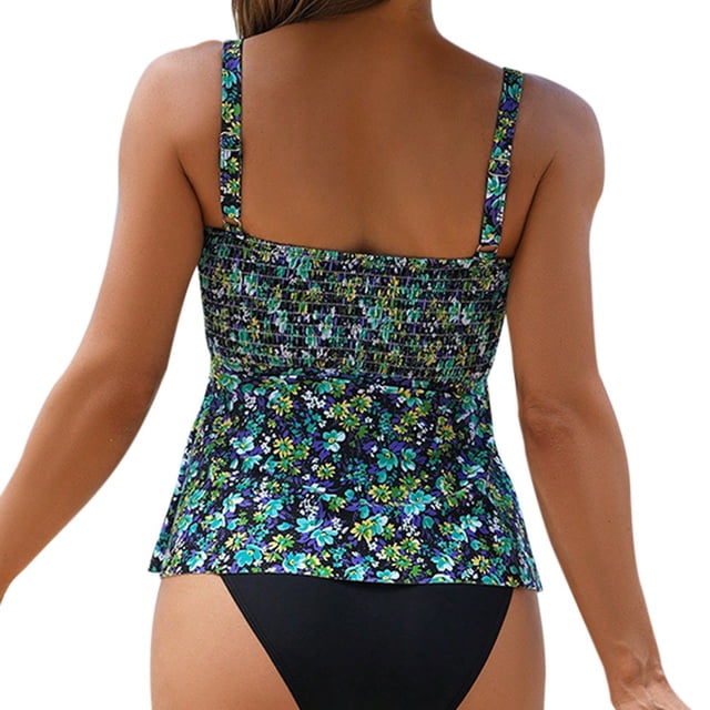 Plus Size High Waist Bikini Set,Women's Conservative Floral Print Swimsuit With Ruffles For Beach & Spa