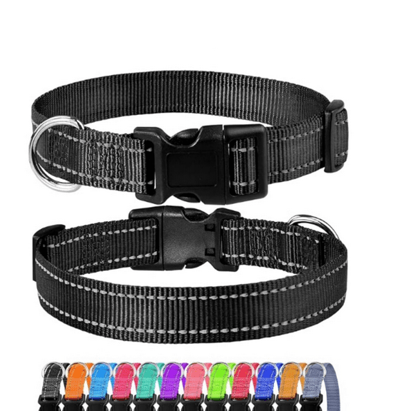Reflective Dog Collar, Sturdy Nylon Collars for Puppy and Extra Small Girl and Boy Dogs, Adjustable Dog Collar with Quick Release Buckle,Black,3/8" Width
