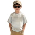 thumbnail image 5 of YDFCWXW Little Kids Striped T-Shirt Boys Girls Short Sleeve Cotton Tee Tops Toddler Raglan Sleeve Crewneck Shirt (Khaki, 3-4 Years), 5 of 6