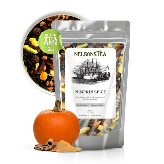 Nelson's Tea Pumpkin Spice Loose Leaf Tea - Cut & Sifted Black Tea Loose Leaf with Cinnamon, Cloves, Ginger, Cardamom, Orange Peel, and Peppercorns (2 oz)