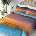 thumbnail image 3 of Ambesonne Summer Fitted & Top Sheet Set with Shams, Sea Sunset with Cliffs, Yellow Purple Blue, 3 of 5