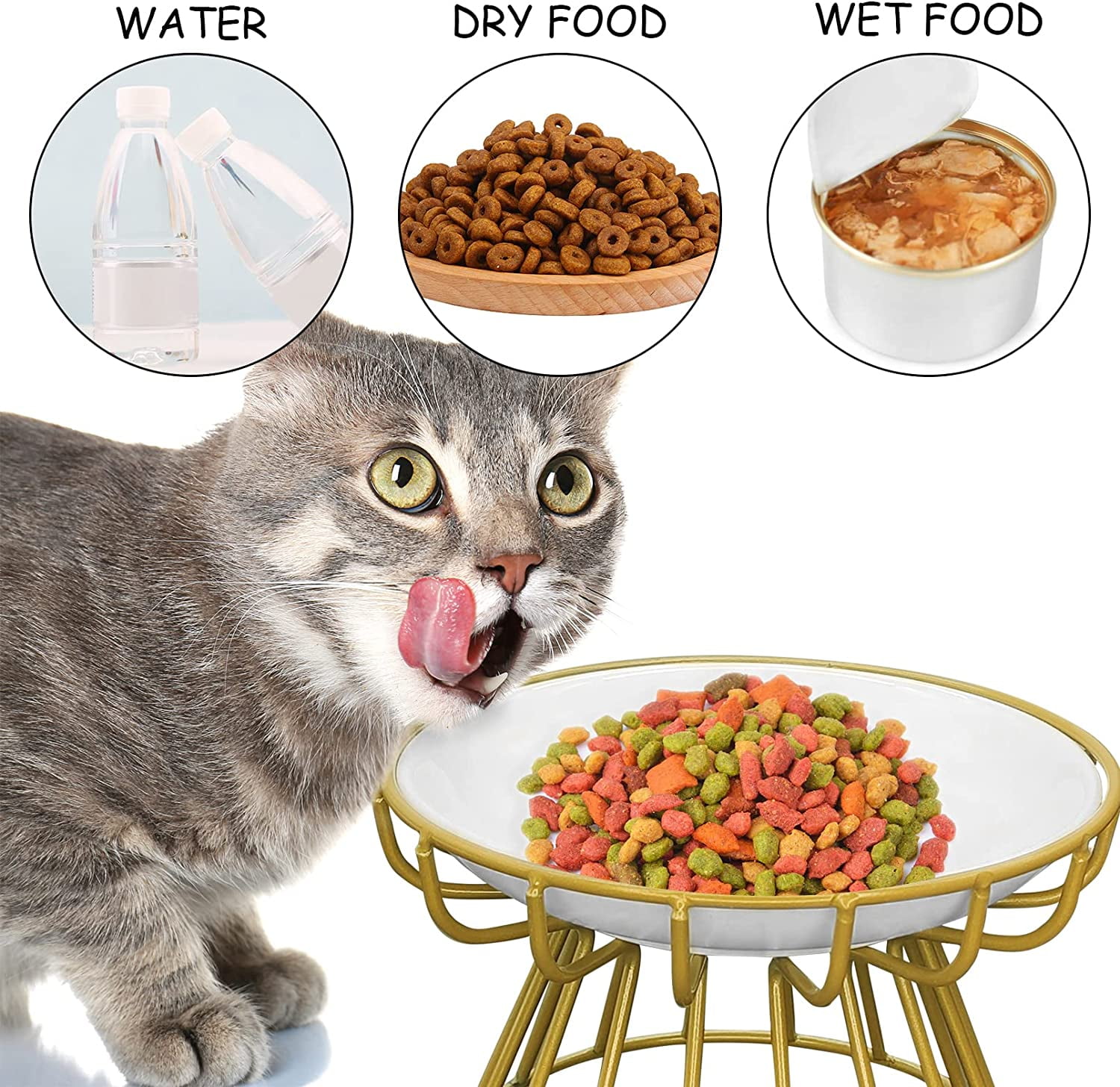 Elevated Cat Plate Set, Whisker Friendly Anti Vomit Cat Plate with Metal Stand, Shallow Ceramic Raised Cat Plate for Food, Anti Slip Feeding Station Cat Bowls for Indoor Cats - type:style4