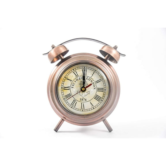 Hind Handicrafts Antique Copper 4" Aluminium Table Clock - Retro Non-Ticking Table Desk Battery Operated with Sweep Quartz Movement Roman Numerals Decorative for Bedroom Living Room Kids Room