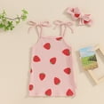 thumbnail image 2 of Bagilaanoe 2Pcs Toddler Baby Girls Summer Outfits Tie-up Sleeveless Print Camisole + Headband 3M 6M 12M 24M 3T 4T Kids Casual Clothes, 2 of 7