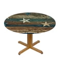 thumbnail image 3 of nygtbtfer Round Fitted Tablecloth with Elastic Edge USA Flag Wooden Patio Table Cover Cloth Brown Teal Green Round Tablecloth for Party Fits Tables 42-46, 3 of 8