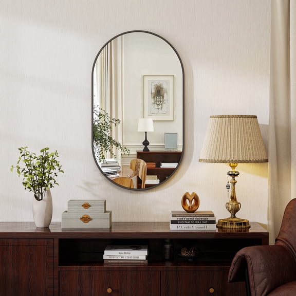 Lumora 38" x 22.2" Oval Bathroom Mirror Wall Mounted Mirror with Durable Frame, Black