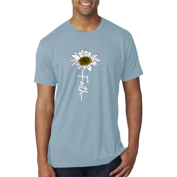 Wild Bobby, Faith Flower Script Inspirational/Christian Men Premium Tri Blend Tee, Denim, Medium