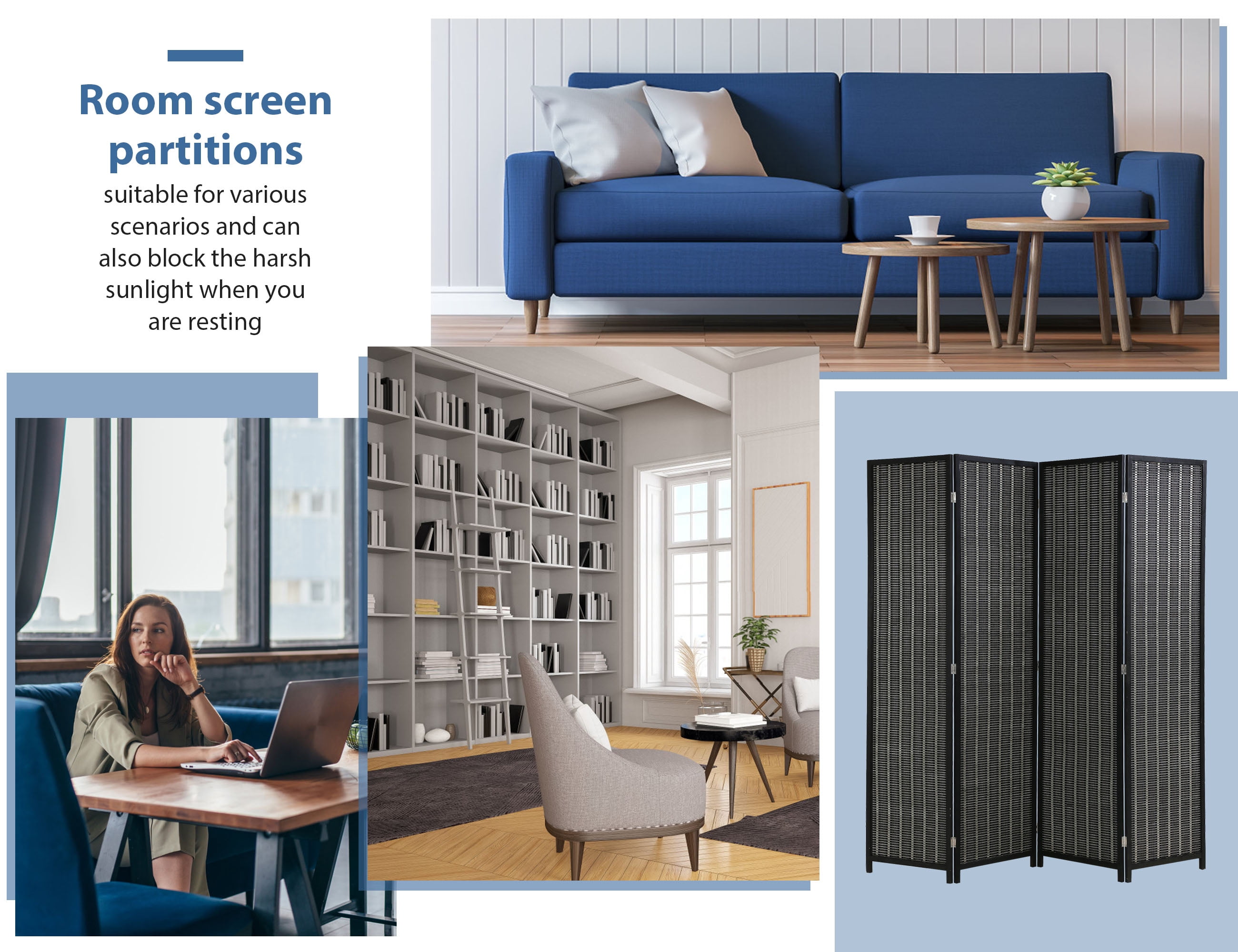 CL.HPAHKL Bamboo Room Divider 4 Panel Folding Privacy Screen Freestanding Wall Divider 6 ft Tall Room Partitions and Dividers for Home Bedroom Living Room, Black