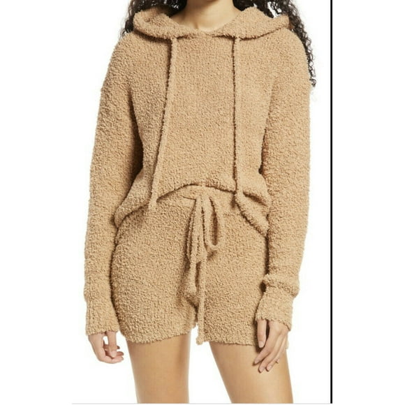 Lulu's Eyelash Sweater Hood With Drawstring Teddy Hoodie Camel Size Small $52