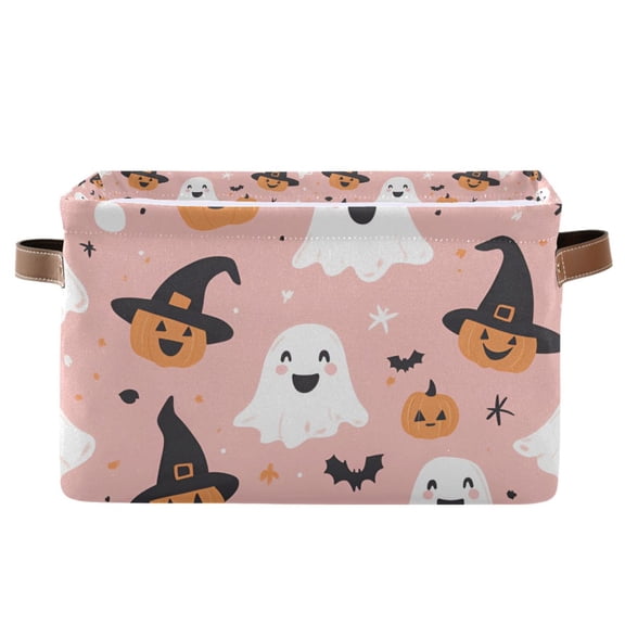 Yayeee Canvas Storage Basket with Handles for Shelves Fabric Bins Closet Organizer, Pastel Pink Halloween